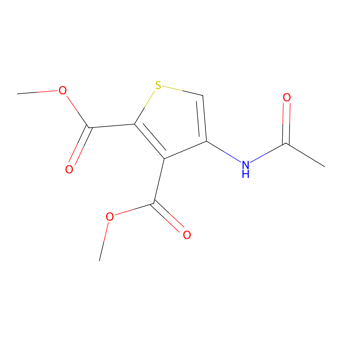 Dimethyl 4-acetamidothiophene-2,3-dicarboxylate molecular structure, CAS 62947-32-4