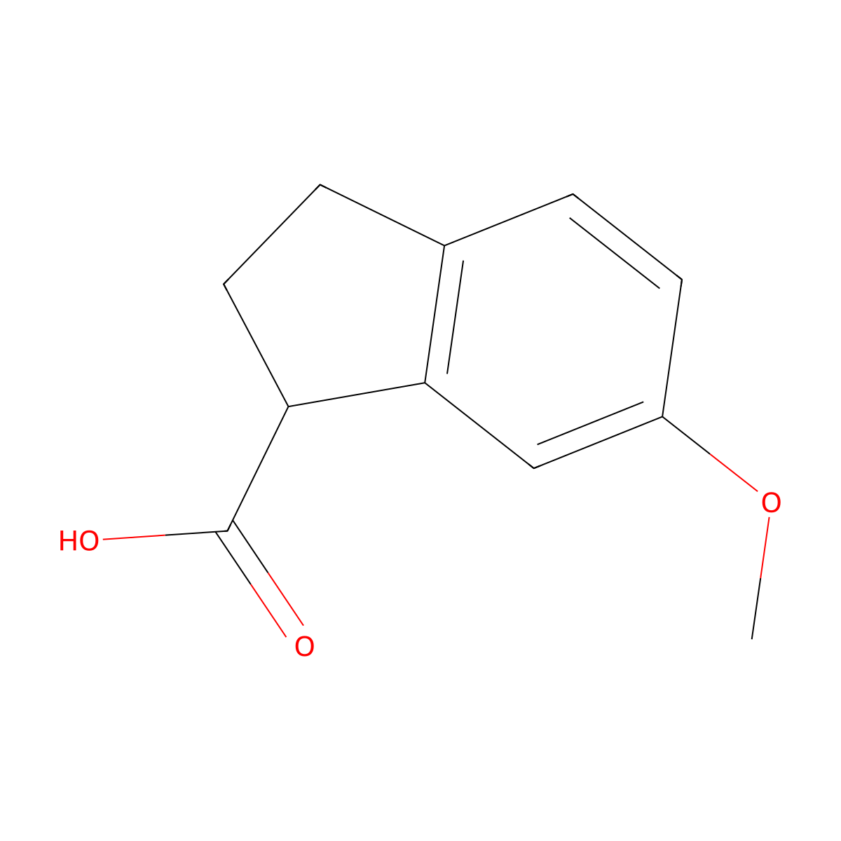 6-methoxy-2,3-dihydro-1H-indene-1-carboxylic acid molecular structure, CAS 62956-62-1