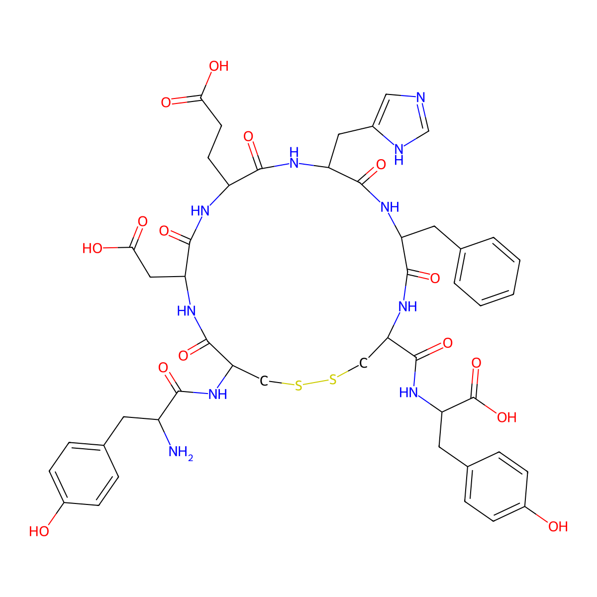 H-Tyr-Cys(1)-Asp-Glu-His-Phe-Cys(1)-Tyr-OH molecular structure, CAS 629628-53-1