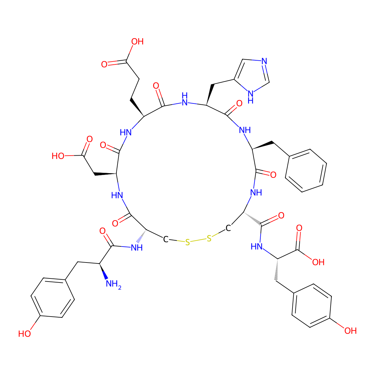 H-Tyr-Cys(1)-Asp-Glu-His-Phe-Cys(1)-Tyr-OH molecular structure, CAS 629628-53-1
