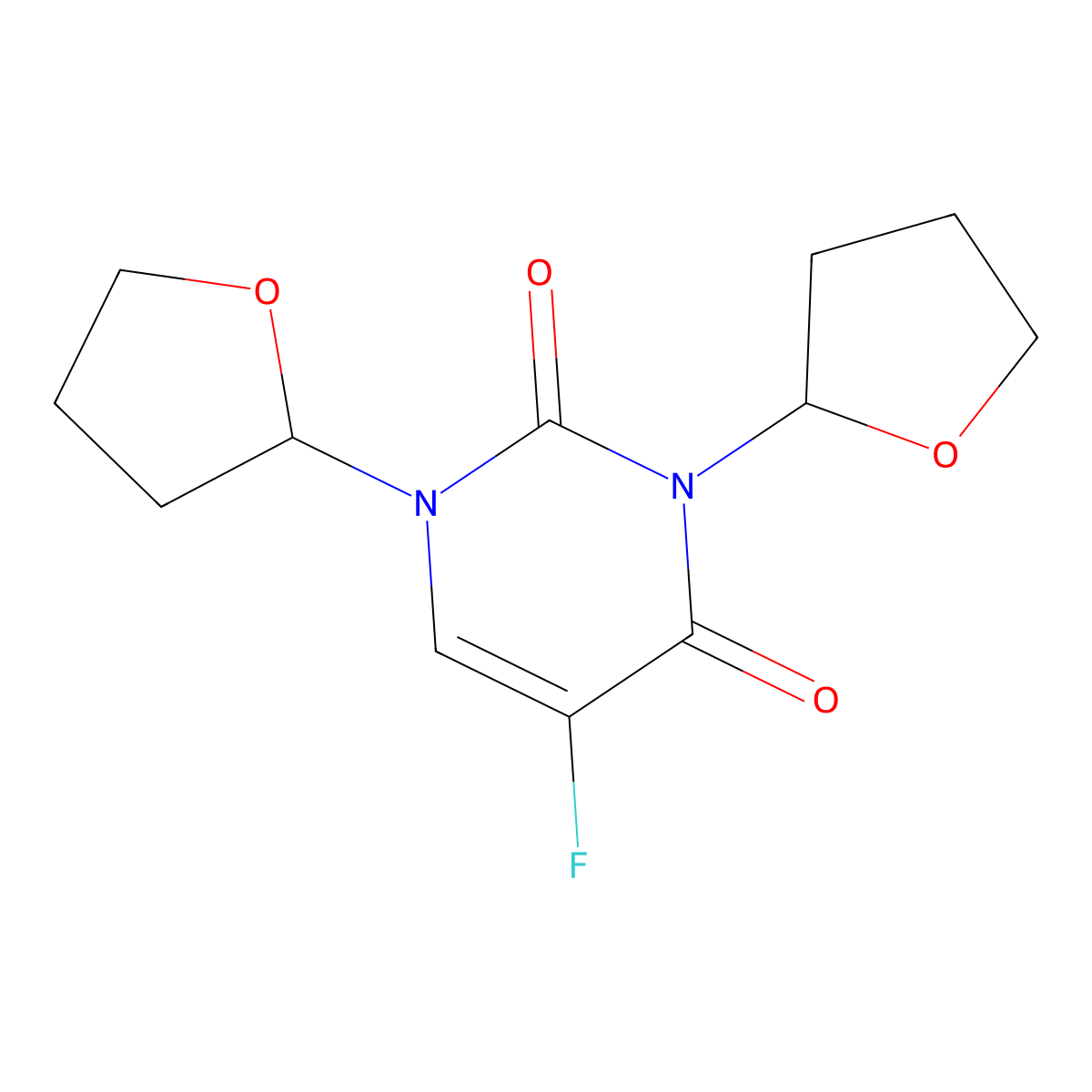 1,3-Bis(tetrahydro-2-furanyl)-5-fluoro-2,4-pyrimidinedione molecular structure, CAS 62987-05-7