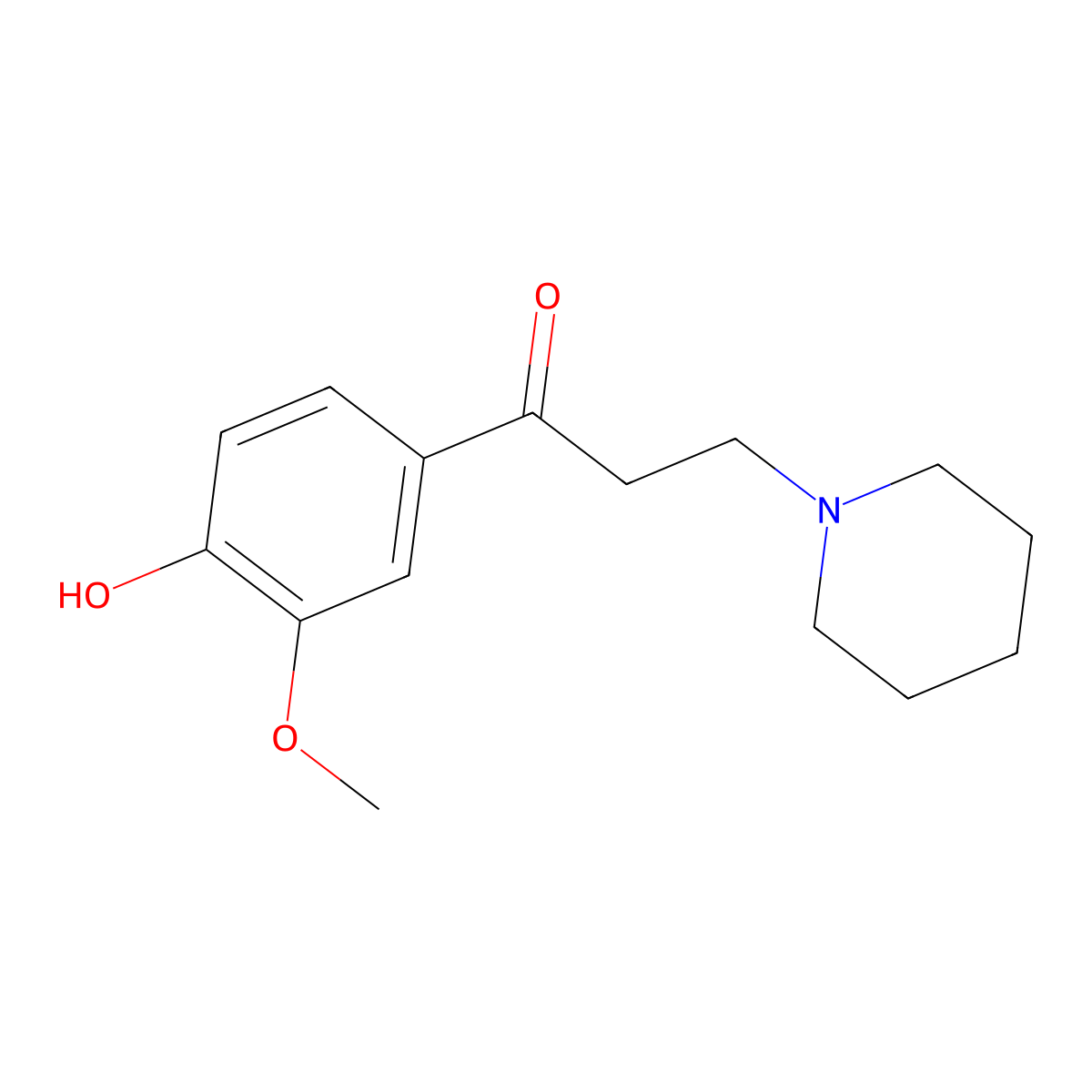 1-Propanone, 1-(4-hydroxy-3-methoxyphenyl)-3-(1-piperidinyl)- molecular structure, CAS 62988-37-8