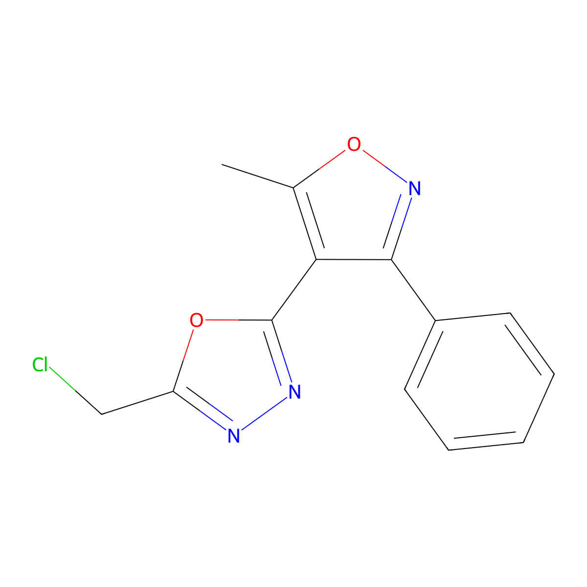 2-(Chloromethyl)-5-(5-methyl-3-phenyl-1,2-oxazol-4-yl)-1,3,4-oxadiazole molecular structure, CAS 63002-59-5