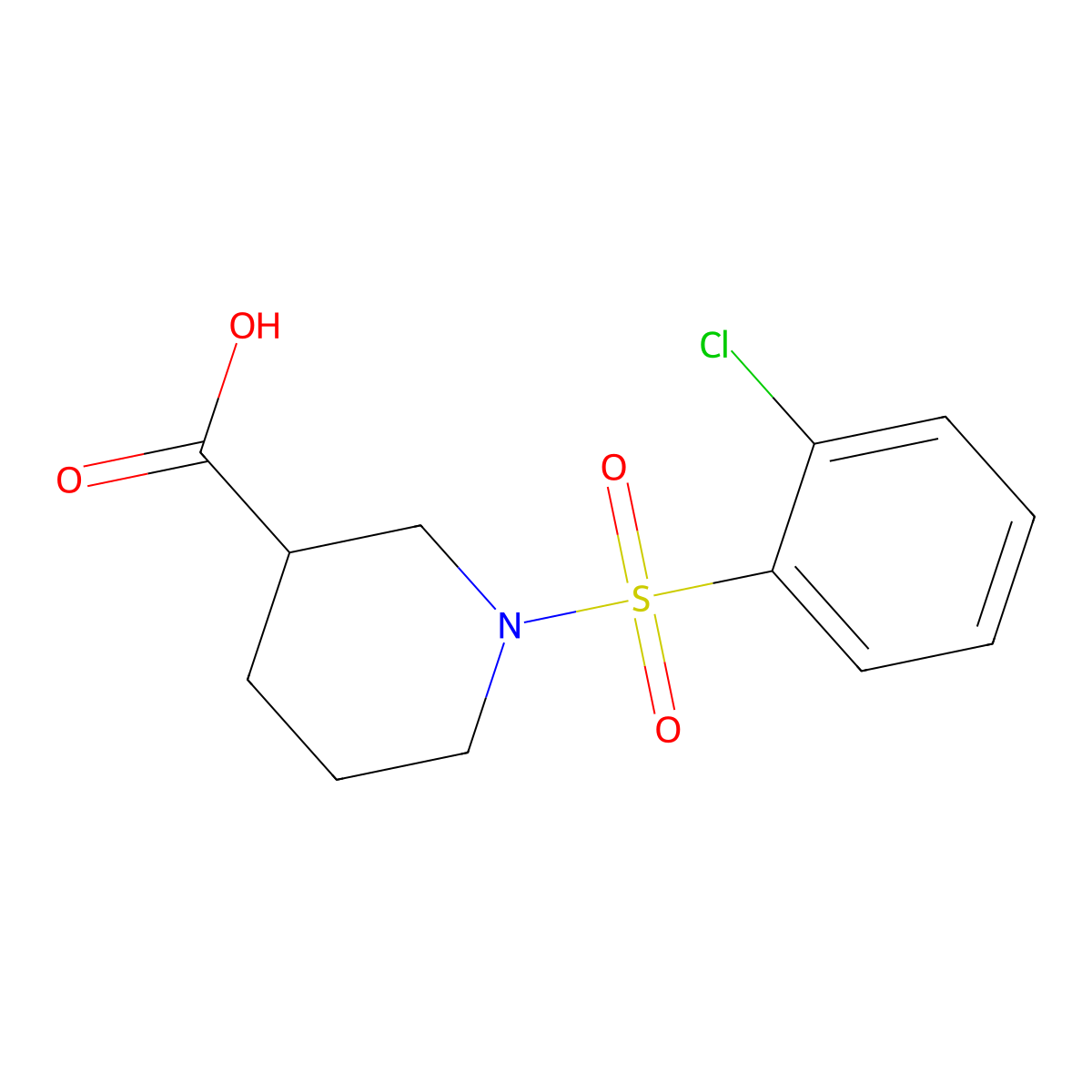1-[(2-Chlorophenyl)sulfonyl]piperidine-3-carboxylic acid molecular structure, CAS 630049-60-4