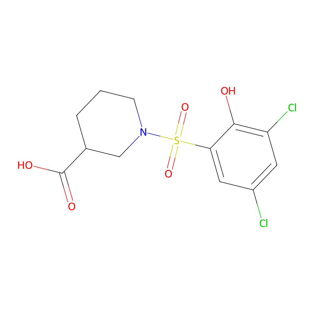 1-((3,5-Dichloro-2-hydroxyphenyl)sulfonyl)piperidine-3-carboxylic acid molecular structure, CAS 630049-61-5