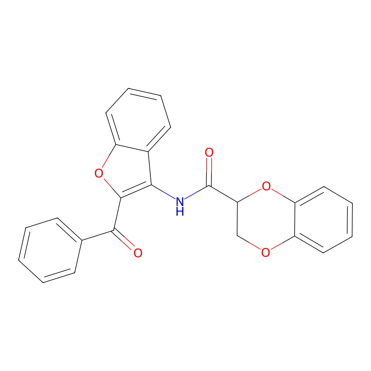 N-(2-benzoyl-1-benzofuran-3-yl)-2,3-dihydro-1,4-benzodioxine-2-carboxamide molecular structure, CAS 630050-46-3