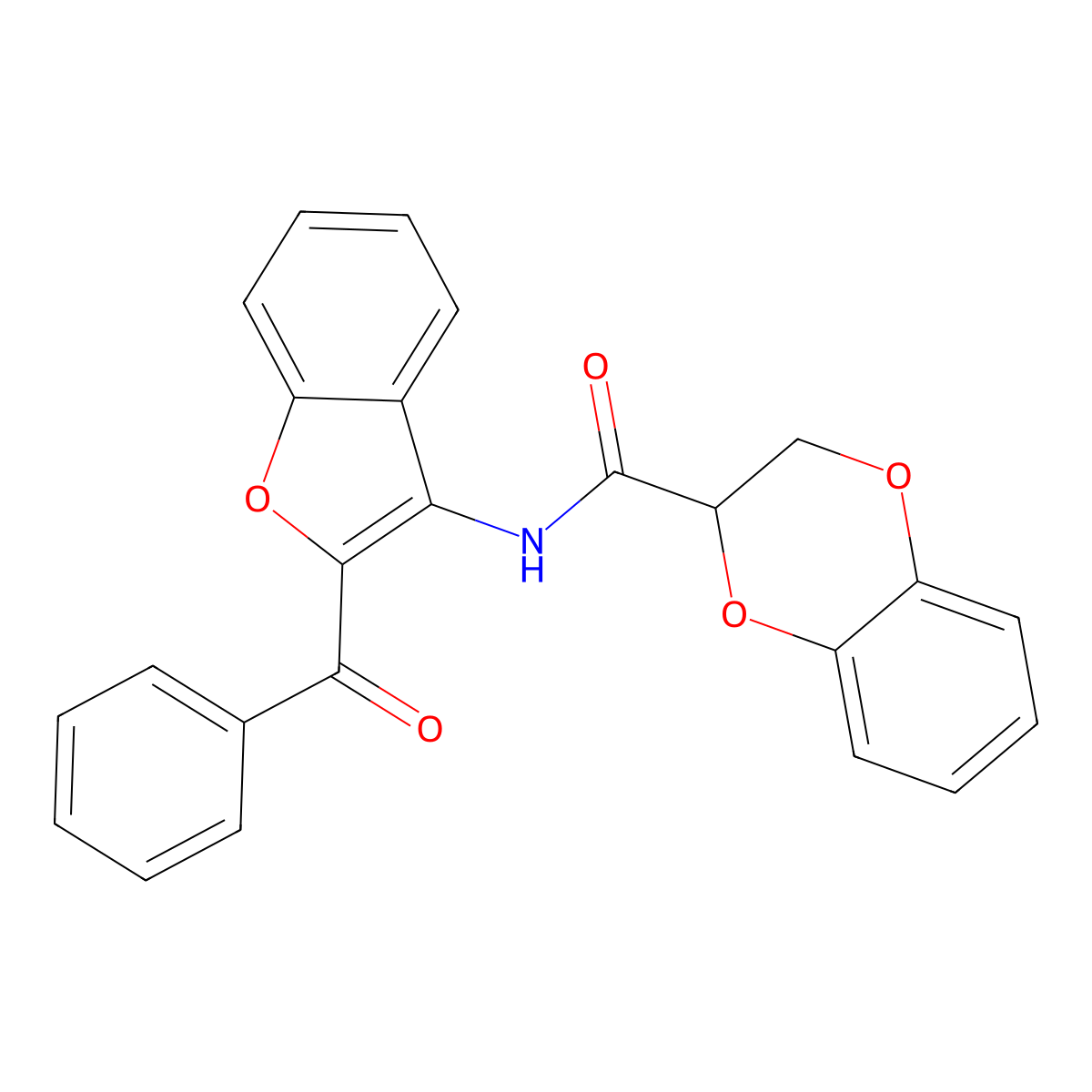 N-(2-benzoyl-1-benzofuran-3-yl)-2,3-dihydro-1,4-benzodioxine-2-carboxamide molecular structure, CAS 630050-46-3