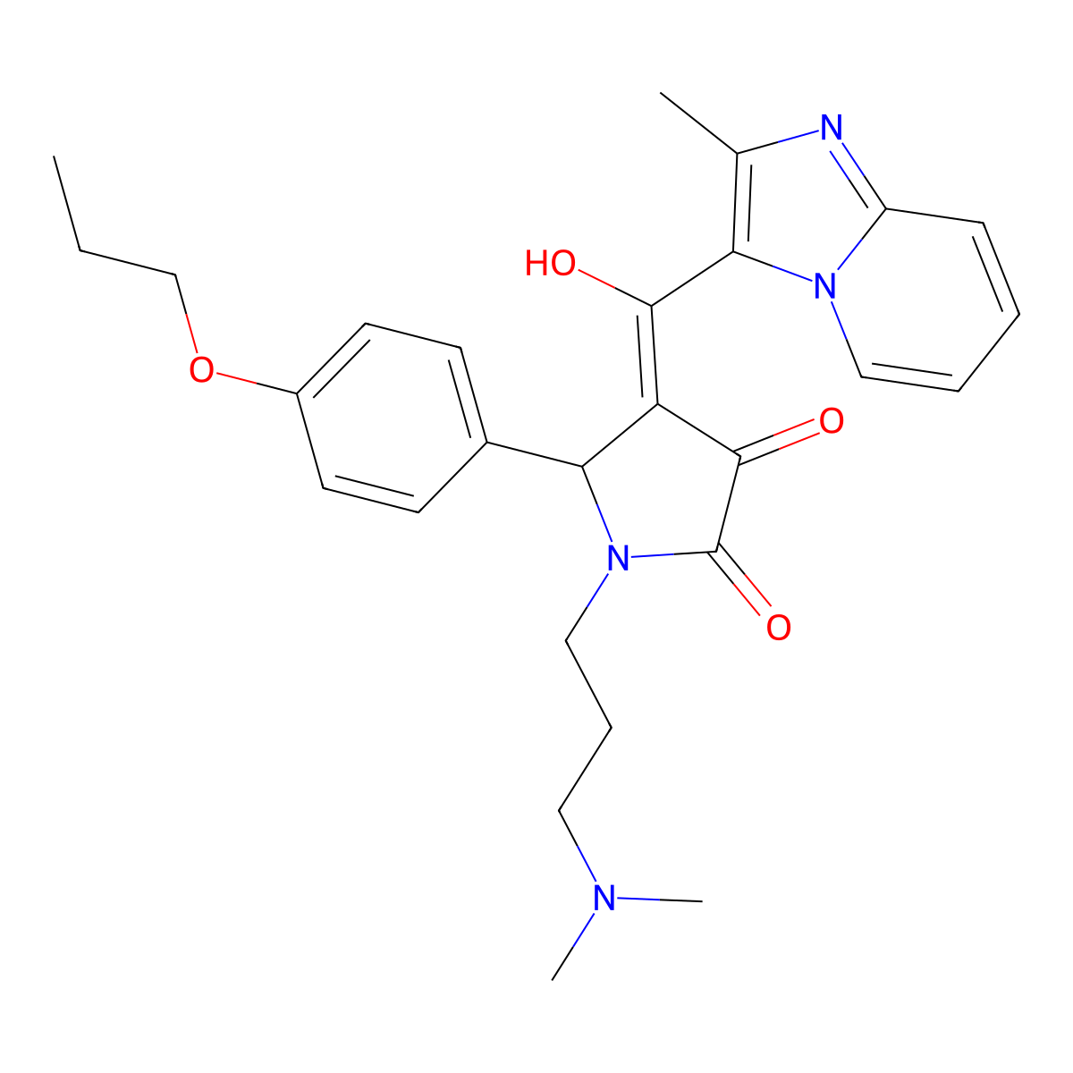1-[3-(dimethylamino)propyl]-3-hydroxy-4-{2-methylimidazo[1,2-a]pyridine-3-carbonyl}-5-(4-propoxyphenyl)-2,5-dihydro-1H-pyrrol-2-one molecular structure, CAS 630056-96-1