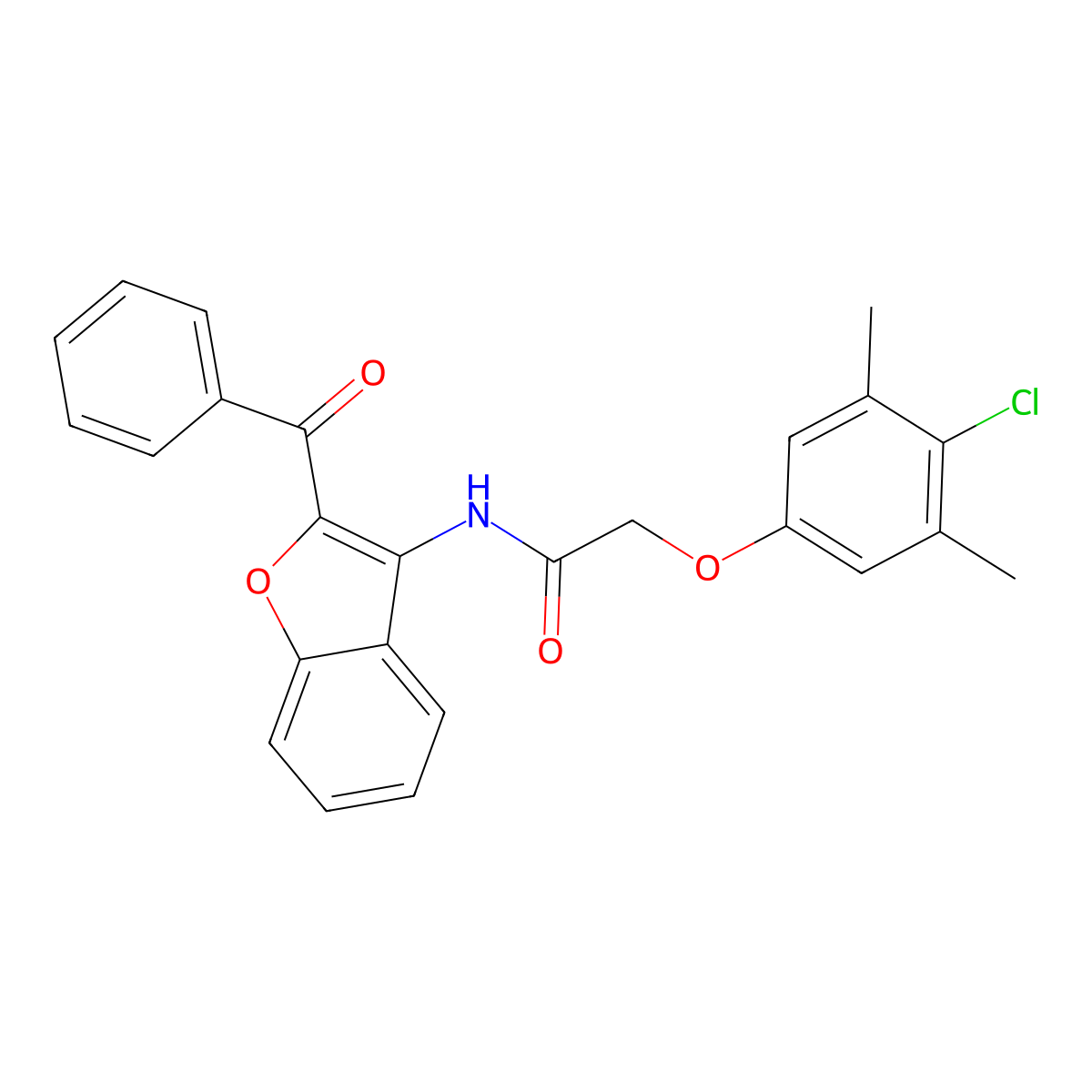 N-(2-benzoyl-1-benzofuran-3-yl)-2-(4-chloro-3,5-dimethylphenoxy)acetamide molecular structure, CAS 630061-65-3