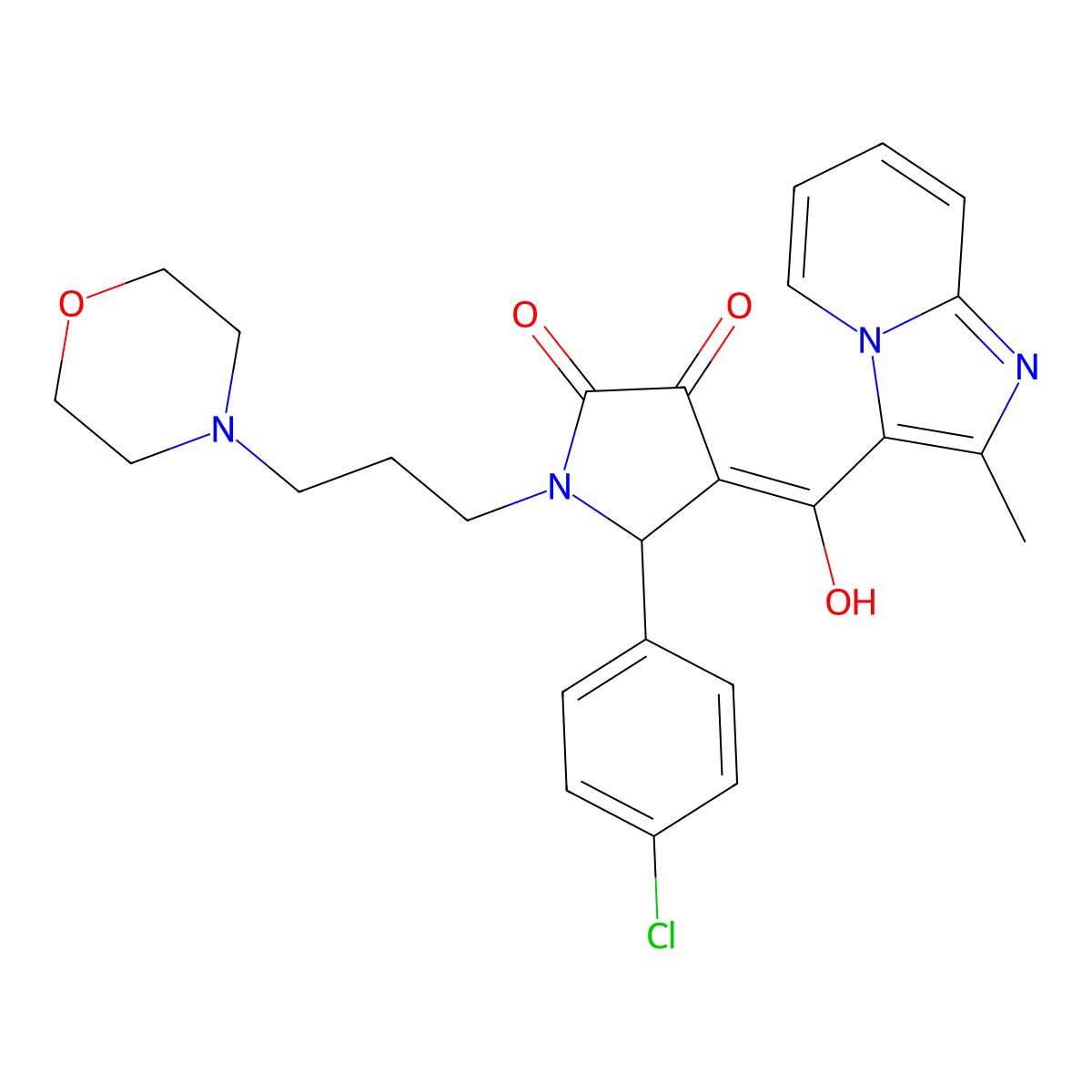 5-(4-chlorophenyl)-3-hydroxy-4-{2-methylimidazo[1,2-a]pyridine-3-carbonyl}-1-[3-(morpholin-4-yl)propyl]-2,5-dihydro-1H-pyrrol-2-one molecular structure, CAS 630062-44-1
