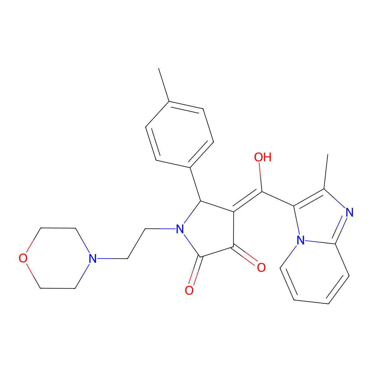 3-hydroxy-4-{2-methylimidazo[1,2-a]pyridine-3-carbonyl}-5-(4-methylphenyl)-1-[2-(morpholin-4-yl)ethyl]-2,5-dihydro-1H-pyrrol-2-one molecular structure, CAS 630063-51-3