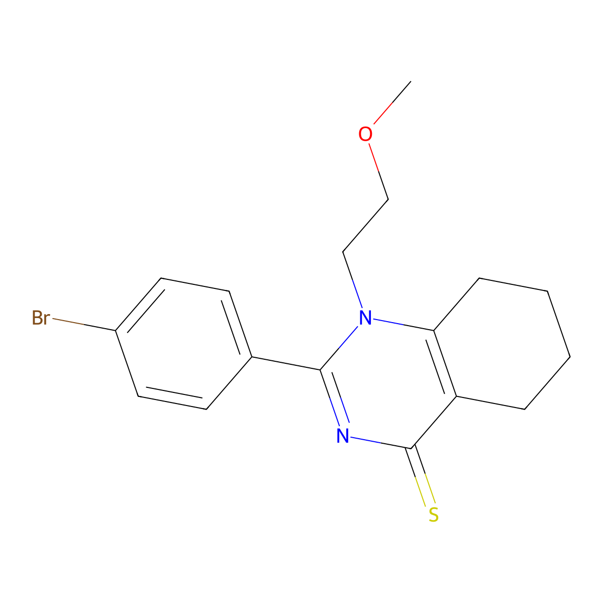 2-(4-Bromophenyl)-1-(2-methoxyethyl)-5,6,7,8-tetrahydroquinazoline-4-thione molecular structure, CAS 630065-70-2