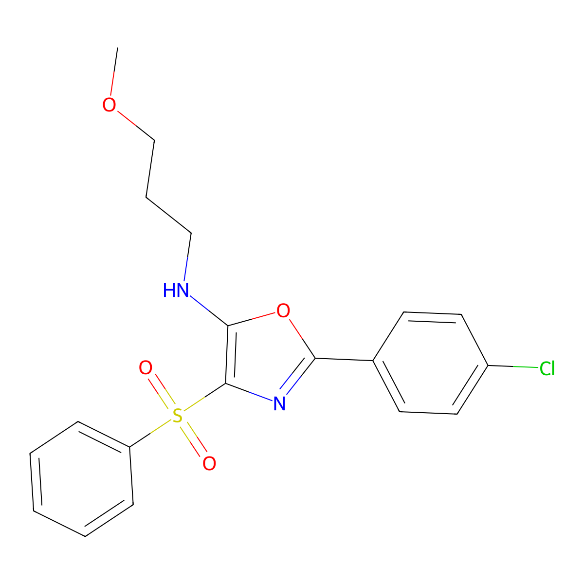 4-(benzenesulfonyl)-2-(4-chlorophenyl)-N-(3-methoxypropyl)-1,3-oxazol-5-amine molecular structure, CAS 630084-14-9