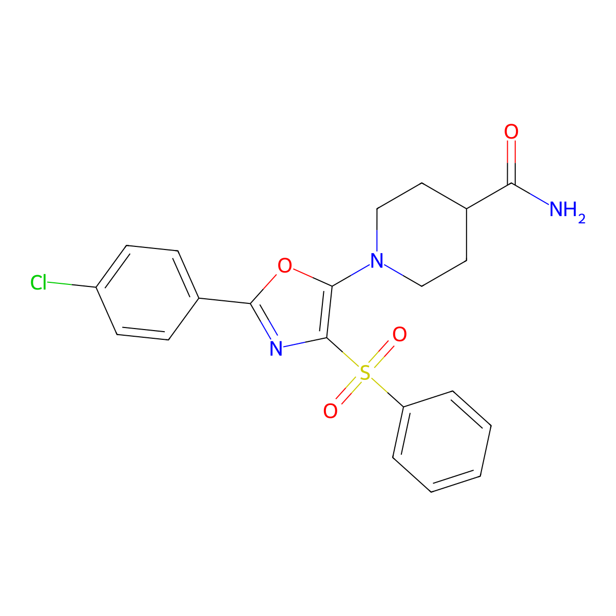 1-[4-(Benzenesulfonyl)-2-(4-chlorophenyl)-1,3-oxazol-5-yl]piperidine-4-carboxamide molecular structure, CAS 630084-45-6
