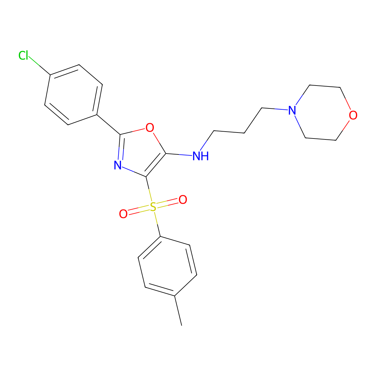 2-(4-chlorophenyl)-4-(4-methylphenyl)sulfonyl-N-(3-morpholin-4-ylpropyl)-1,3-oxazol-5-amine molecular structure, CAS 630084-48-9
