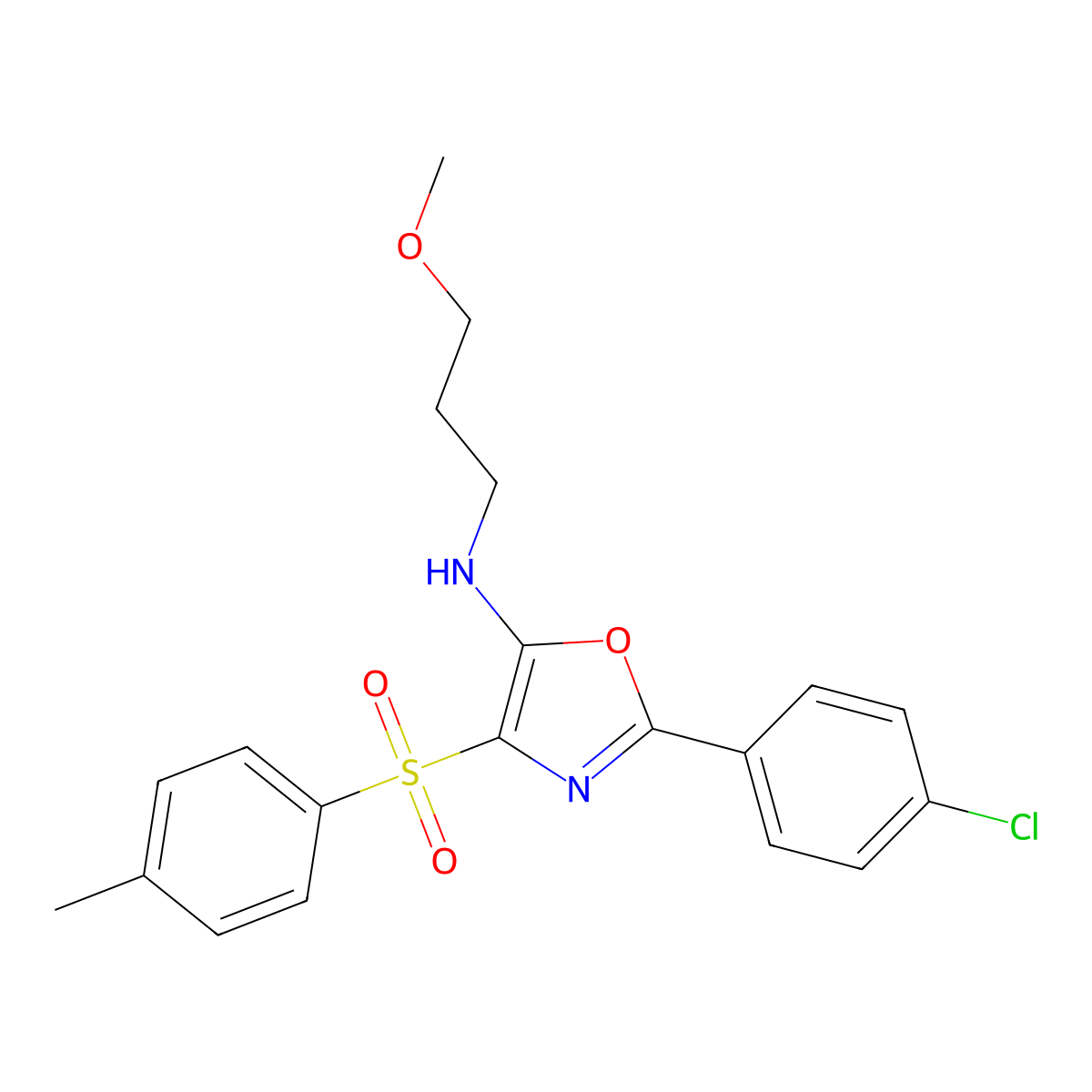 2-(4-chlorophenyl)-N-(3-methoxypropyl)-4-(4-methylphenyl)sulfonyl-1,3-oxazol-5-amine molecular structure, CAS 630084-52-5