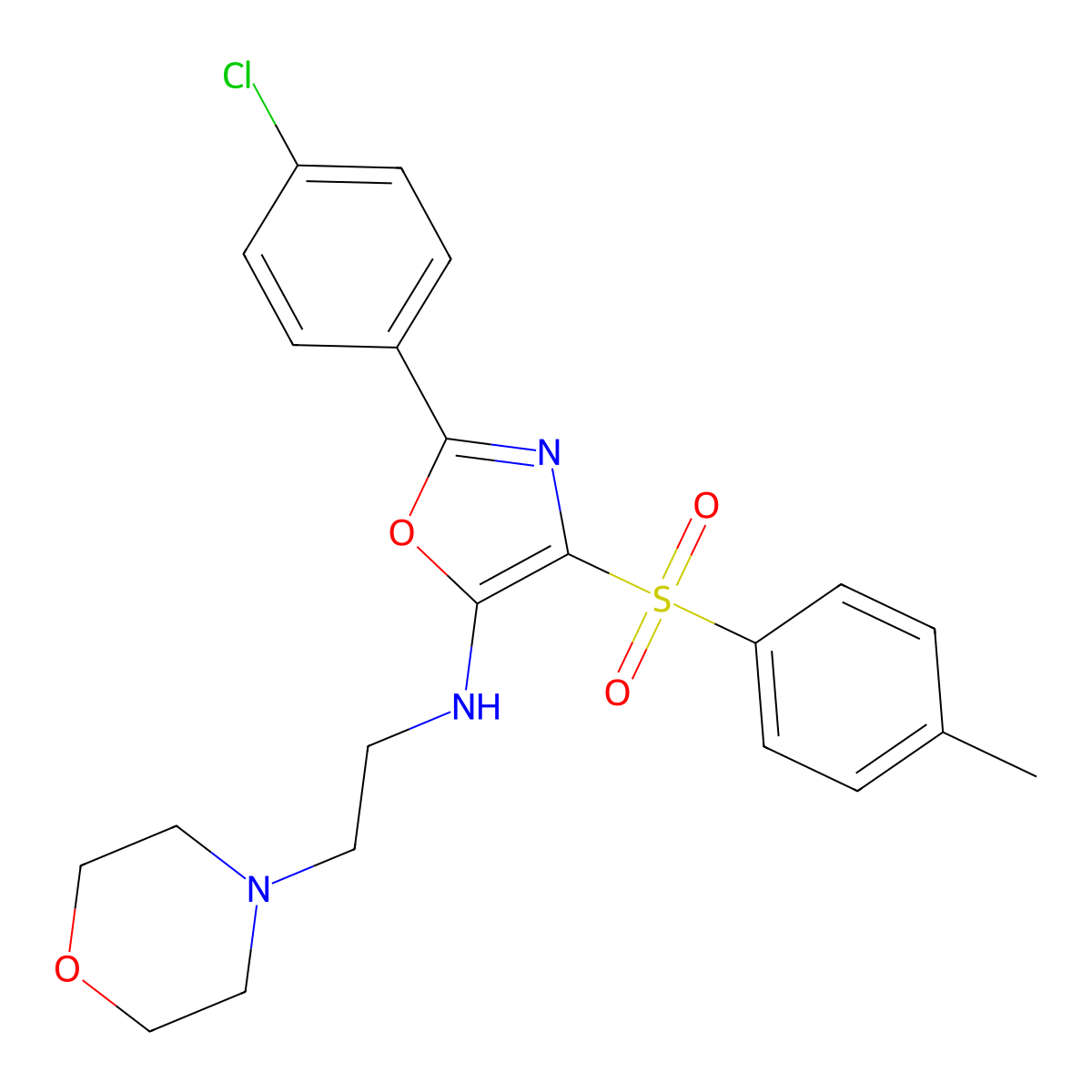 2-(4-chlorophenyl)-4-[(4-methylphenyl)sulfonyl]-N-[2-(morpholin-4-yl)ethyl]-1,3-oxazol-5-amine molecular structure, CAS 630084-53-6