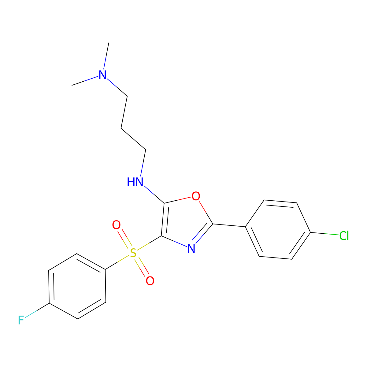 N1-(2-(4-chlorophenyl)-4-((4-fluorophenyl)sulfonyl)oxazol-5-yl)-N3,N3-dimethylpropane-1,3-diamine molecular structure, CAS 630085-11-9