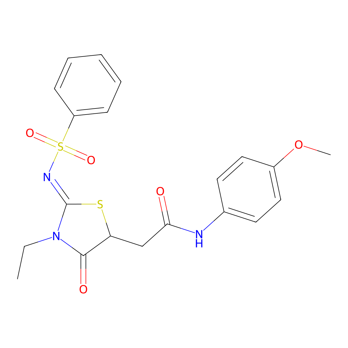 2-[2-(benzenesulfonylimino)-3-ethyl-4-oxo-1,3-thiazolidin-5-yl]-N-(4-methoxyphenyl)acetamide molecular structure, CAS 630090-75-4