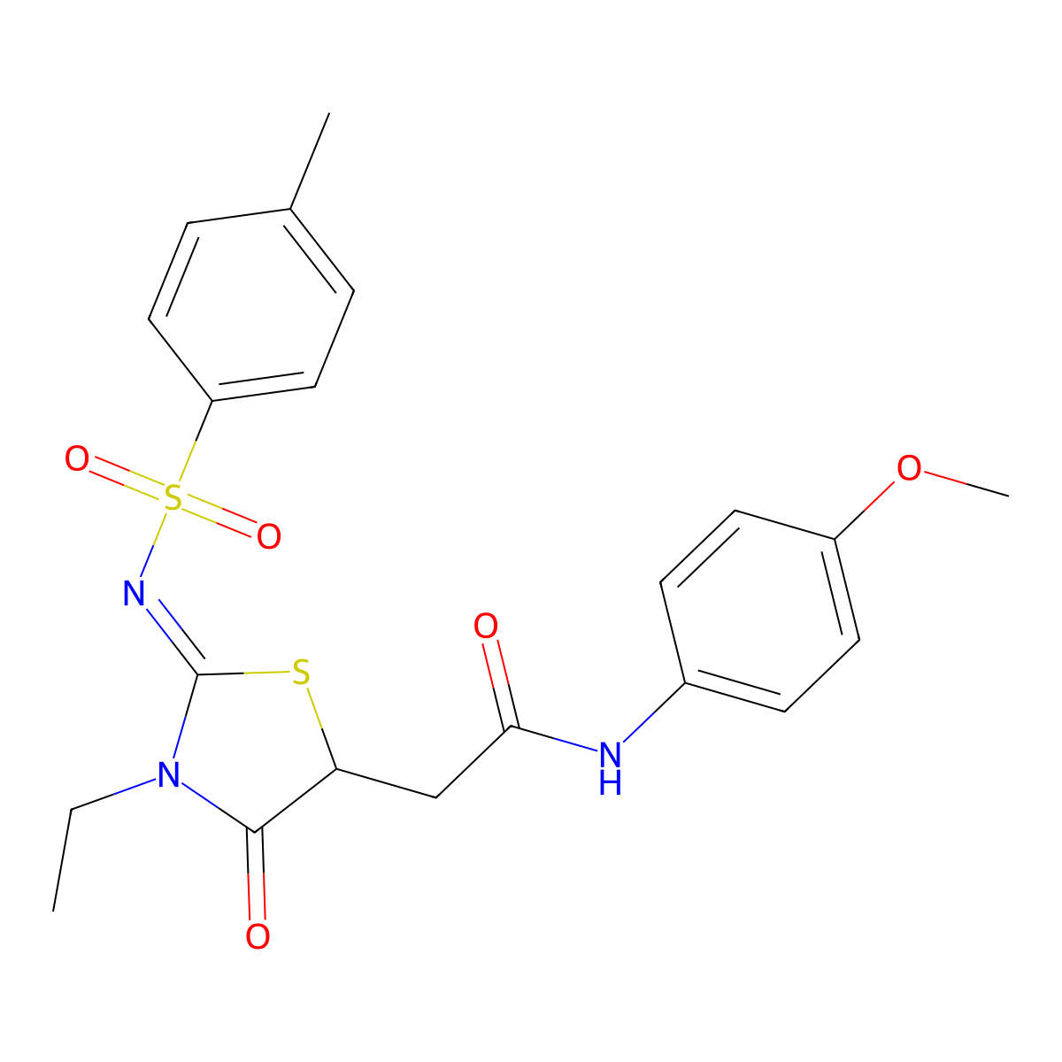 2-[3-ethyl-2-(4-methylphenyl)sulfonylimino-4-oxo-1,3-thiazolidin-5-yl]-N-(4-methoxyphenyl)acetamide molecular structure, CAS 630090-84-5