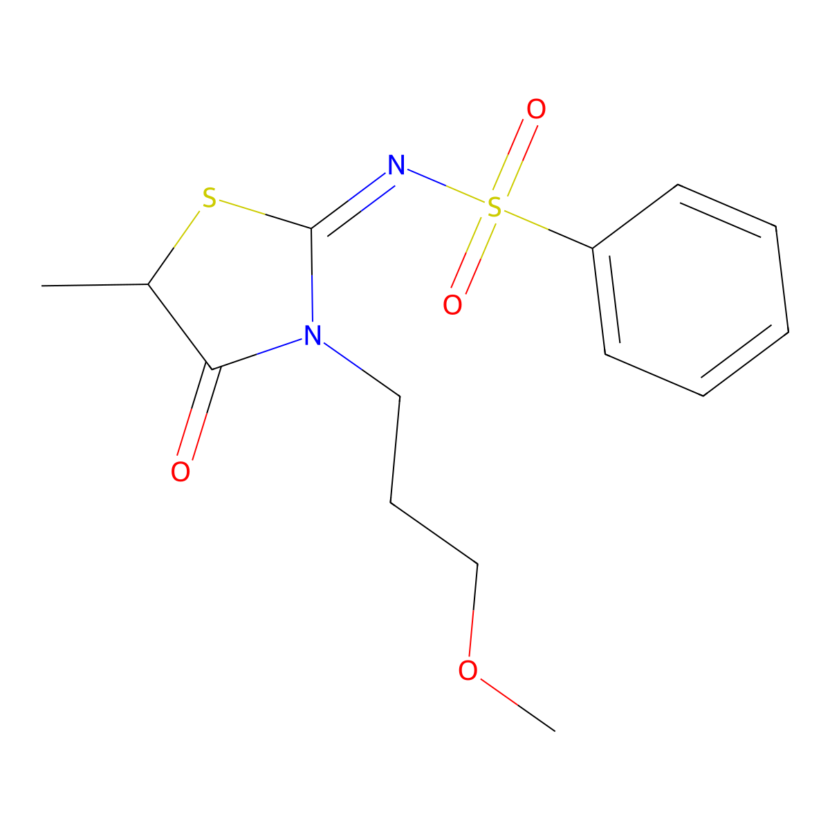 N-[3-(3-methoxypropyl)-5-methyl-4-oxo-1,3-thiazolidin-2-ylidene]benzenesulfonamide molecular structure, CAS 630091-21-3