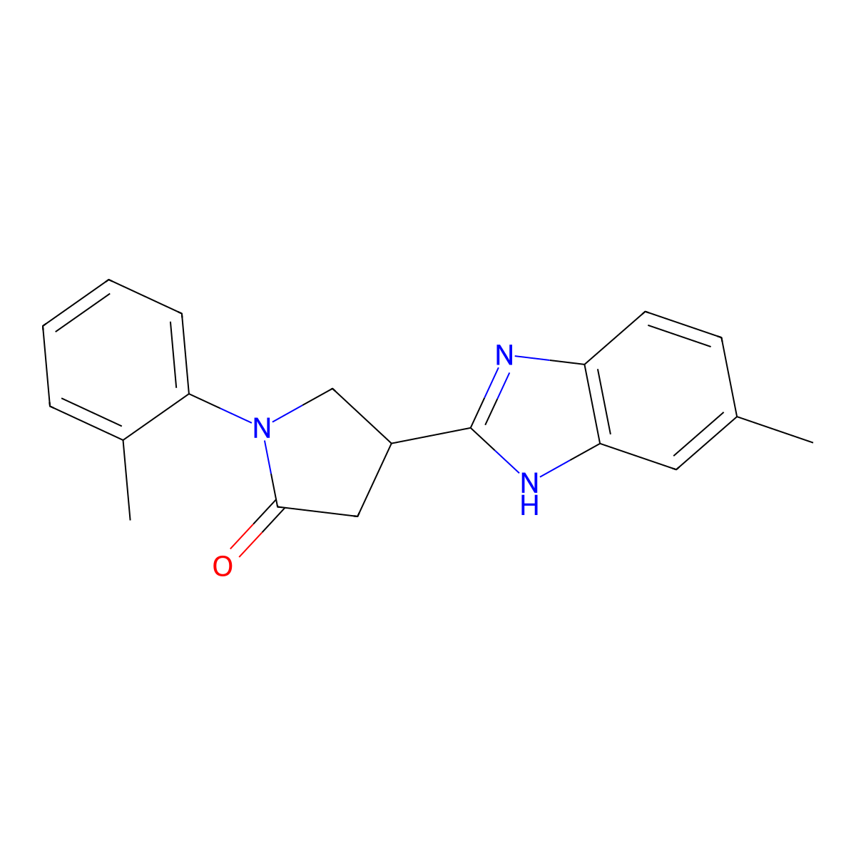 4-(5-methyl-1H-benzimidazol-2-yl)-1-(2-methylphenyl)pyrrolidin-2-one molecular structure, CAS 630091-46-2