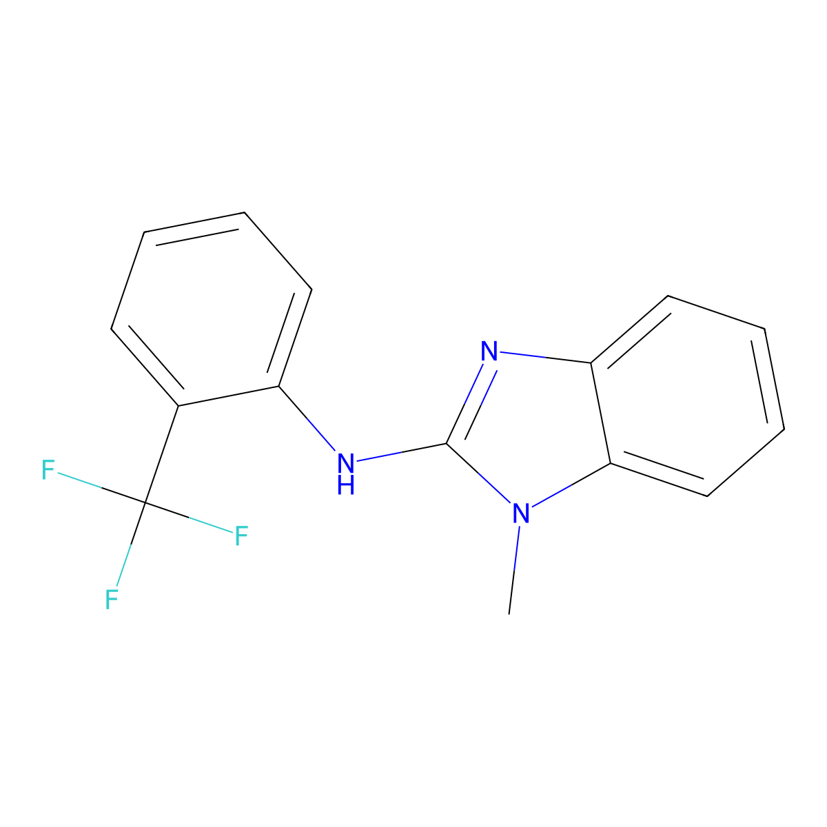 1-methyl-N-(2-(trifluoromethyl)phenyl)-1H-benzo[d]imidazol-2-amine molecular structure, CAS 630092-11-4