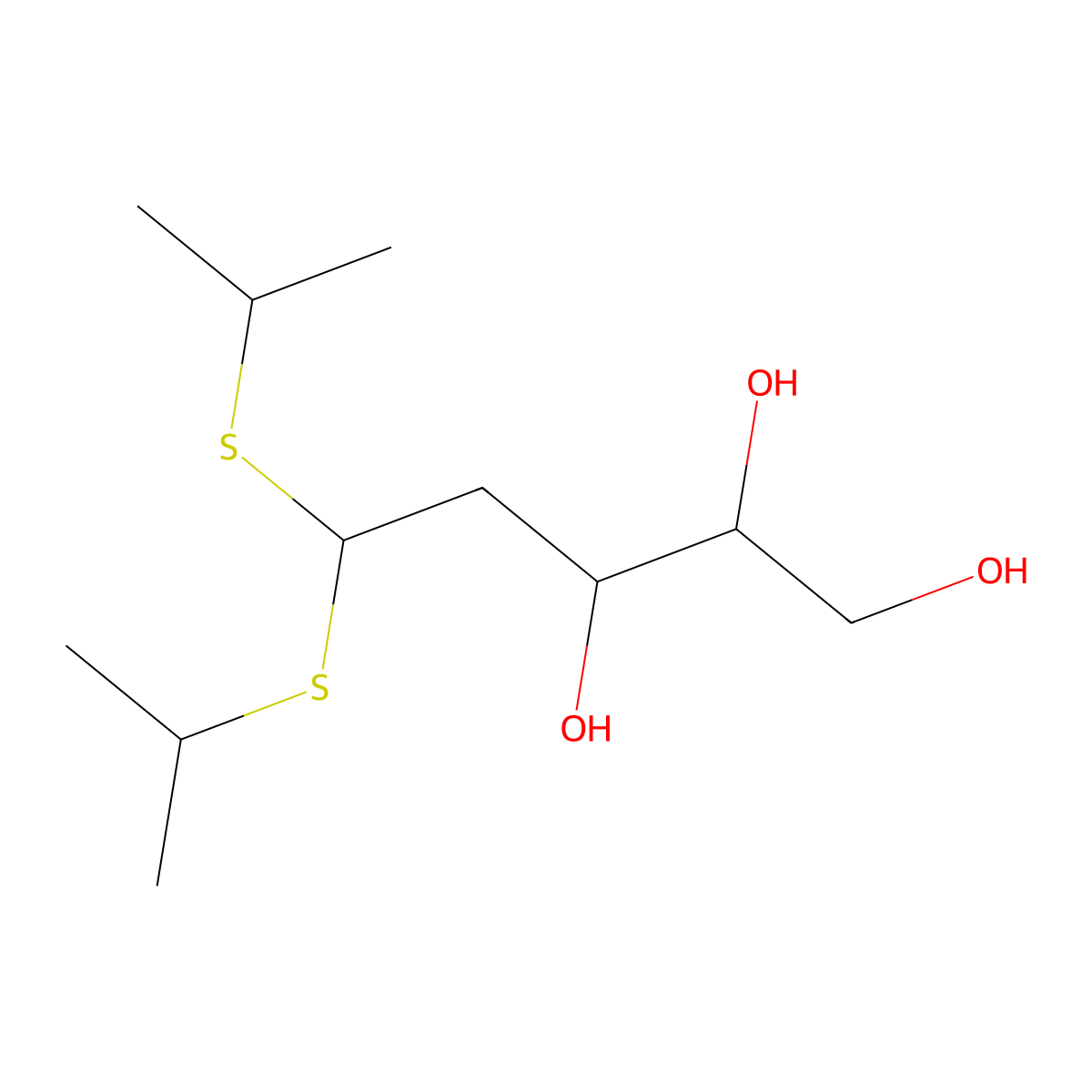 5,5-Bis(propan-2-ylsulfanyl)pentane-1,2,3-triol molecular structure, CAS 6301-46-8