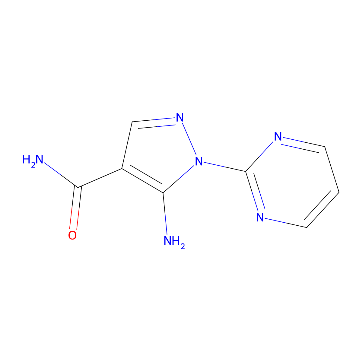 5-amino-1-(pyrimidin-2-yl)-1H-pyrazole-4-carboxamide molecular structure, CAS 630107-85-6