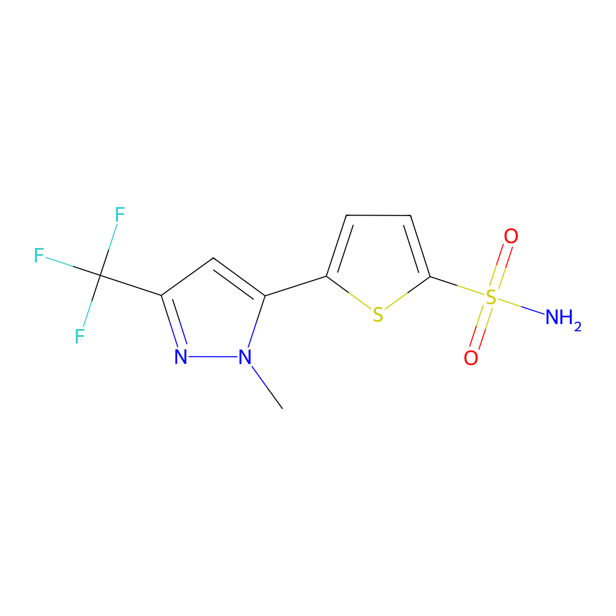 5-[1-Methyl-3-(trifluoromethyl)pyrazol-5-yl]-thiophene-2-sulfonamide molecular structure, CAS 630111-78-3