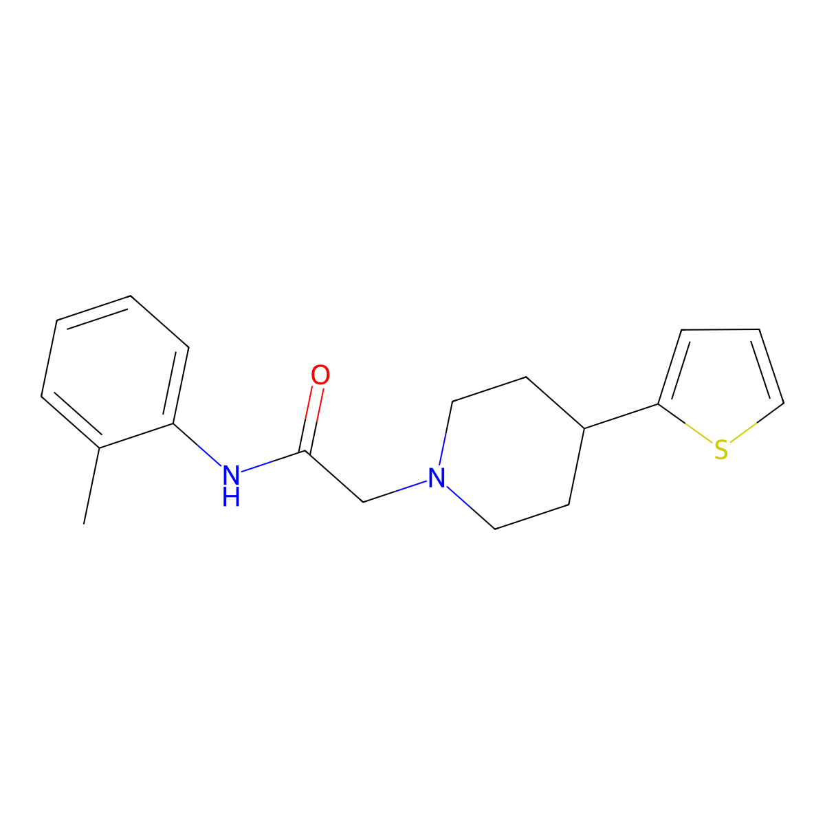2-(4-(thiophen-2-yl)piperidin-1-yl)-N-(o-tolyl)acetamide molecular structure, CAS 630116-62-0