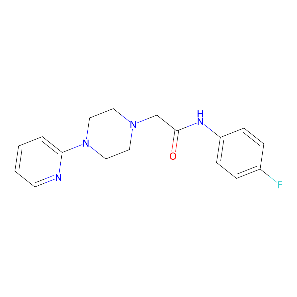 N-(4-fluorophenyl)-2-(4-pyridin-2-ylpiperazin-1-yl)acetamide molecular structure, CAS 630119-25-4