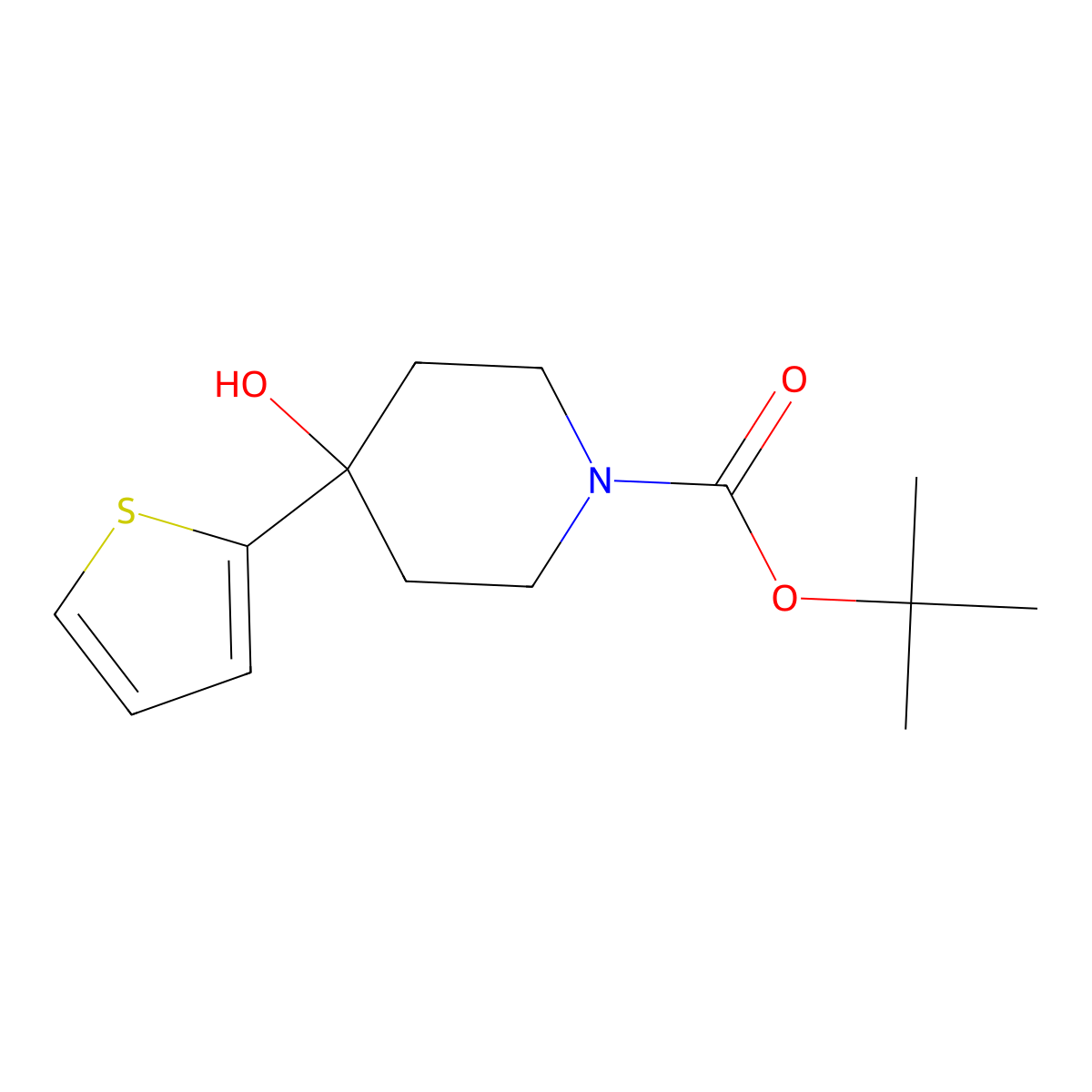 Tert-butyl 4-hydroxy-4-(thiophen-2-yl)piperidine-1-carboxylate molecular structure, CAS 630119-99-2