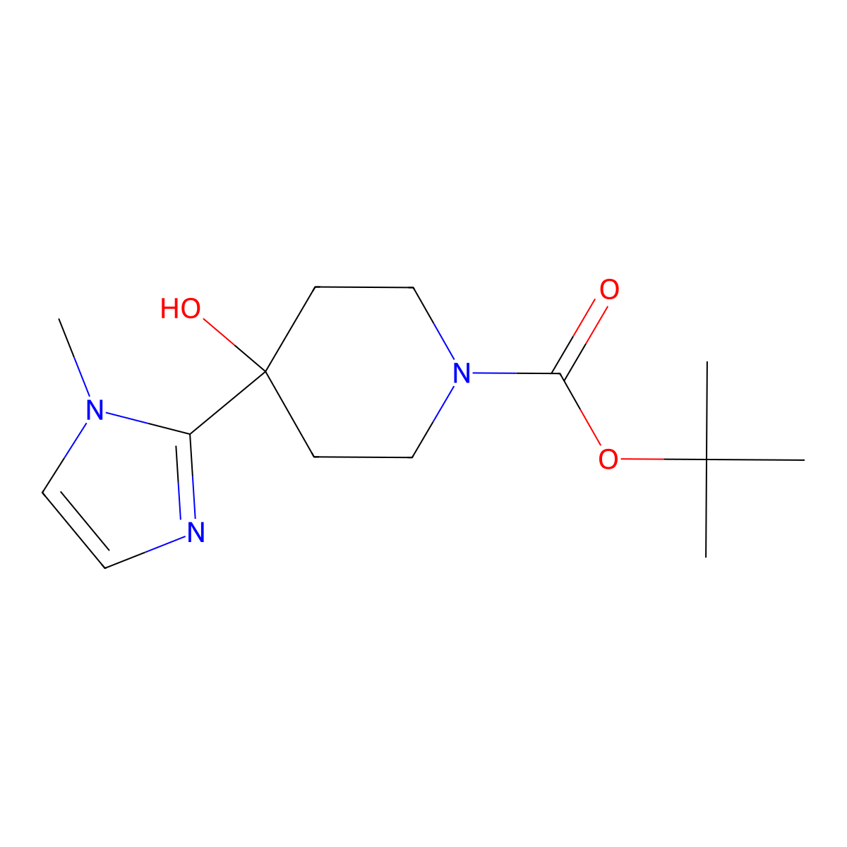tert-butyl 4-hydroxy-4-(1-methyl-1H-imidazol-2-yl)piperidine-1-carboxylate molecular structure, CAS 630120-18-2