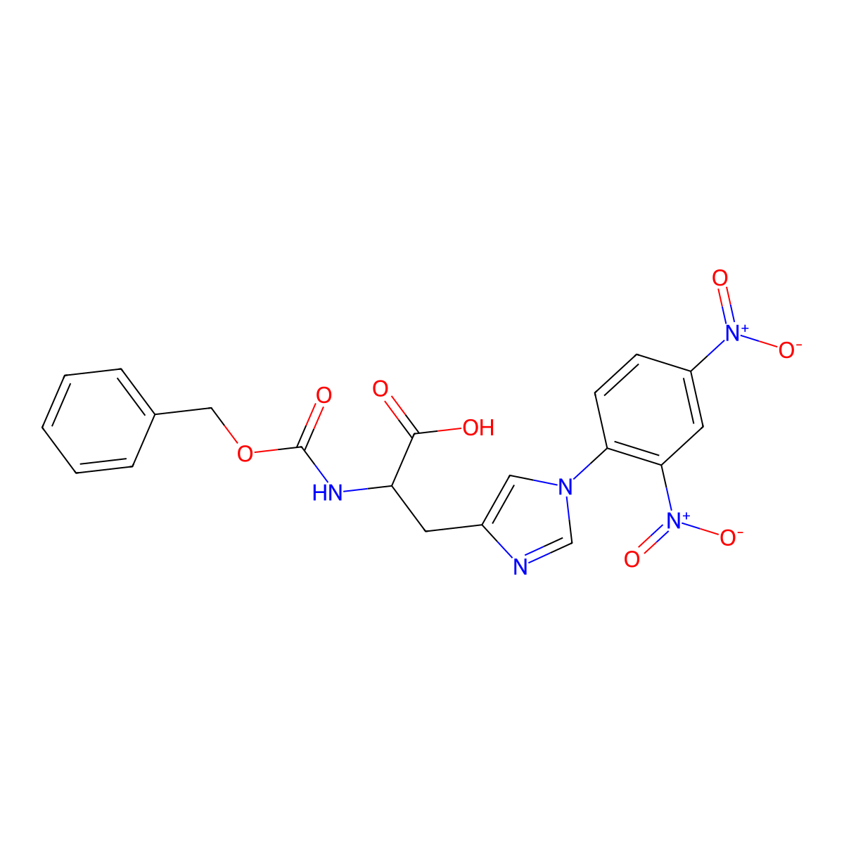 (S)-2-(((Benzyloxy)carbonyl)amino)-3-(1-(2,4-dinitrophenyl)-1H-imidazol-4-yl)propanoic acid molecular structure, CAS 63013-46-7