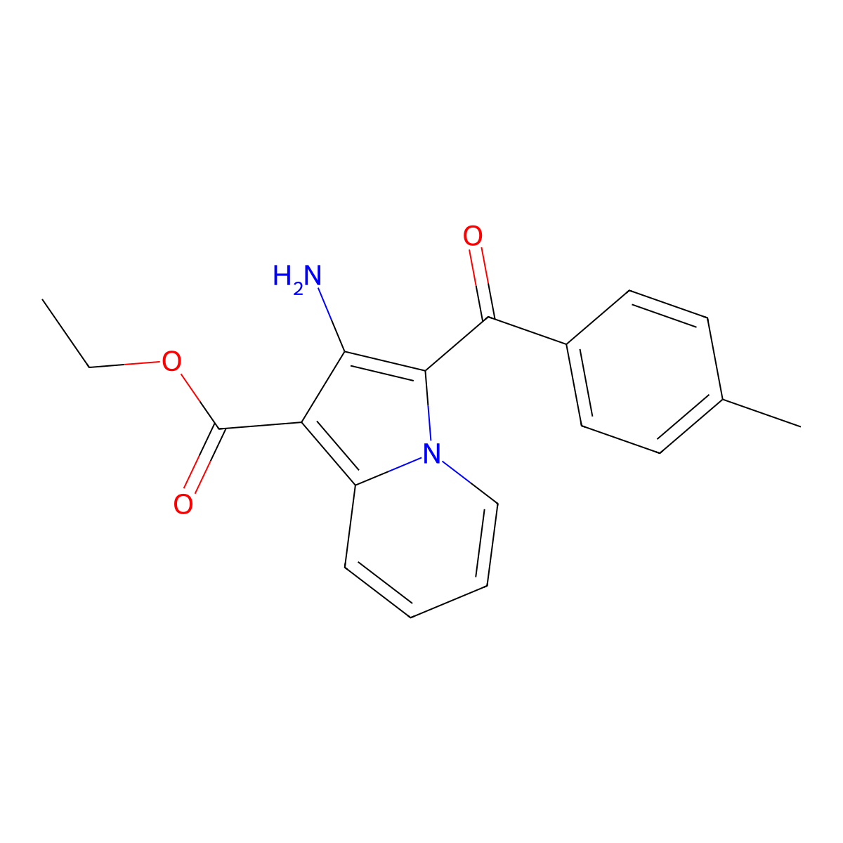 Ethyl 2-amino-3-(4-methylbenzoyl)indolizine-1-carboxylate molecular structure, CAS 63014-82-4