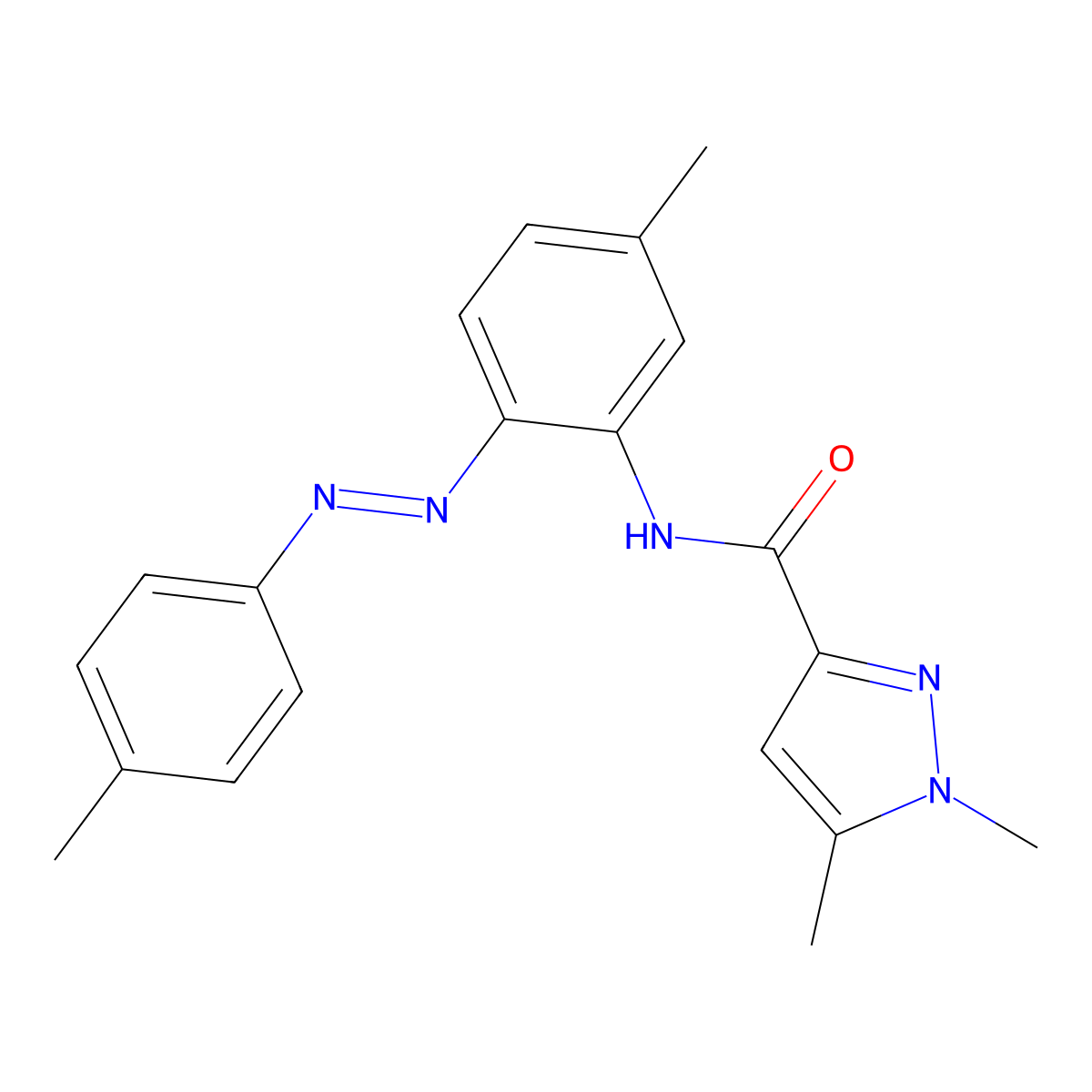1,5-dimethyl-N-{5-methyl-2-[(E)-(4-methylphenyl)diazenyl]phenyl}-1H-pyrazole-3-carboxamide molecular structure, CAS 6303-72-6