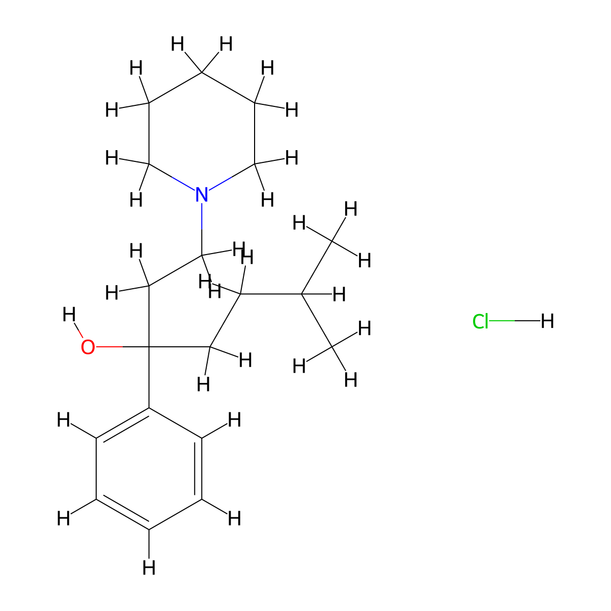6-Methyl-3-phenyl-1-(piperidin-1-yl)heptan-3-ol--hydrogen chloride (1/1) molecular structure, CAS 63039-95-2