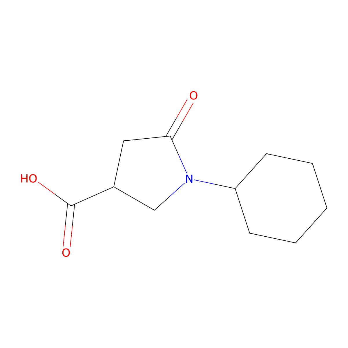 1-Cyclohexyl-5-oxopyrrolidine-3-carboxylic acid molecular structure, CAS 6304-56-9