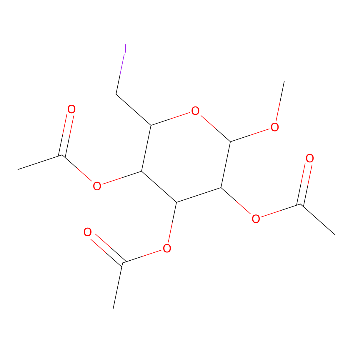 Methyl 2,3,4-tri-O-acetyl-6-deoxy-6-iodohexopyranoside molecular structure, CAS 6304-96-7
