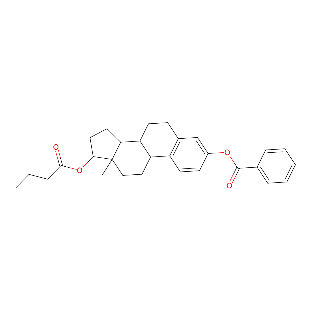 Estra-1,3,5(10)-triene-3,17-diol (17beta)-, 3-benzoate 17-butanoate molecular structure, CAS 63042-18-2