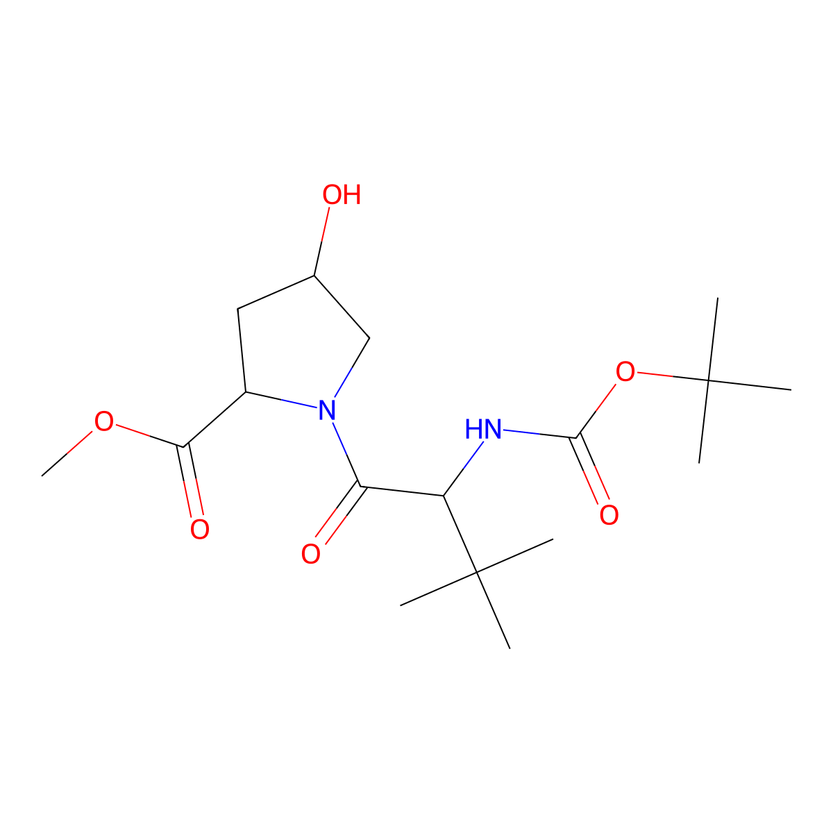 Methyl (2S,4R)-1-((S)-2-((tert-butoxycarbonyl)amino)-3,3-dimethylbutanoyl)-4-hydroxypyrrolidine-2-carboxylate molecular structure, CAS 630421-45-3