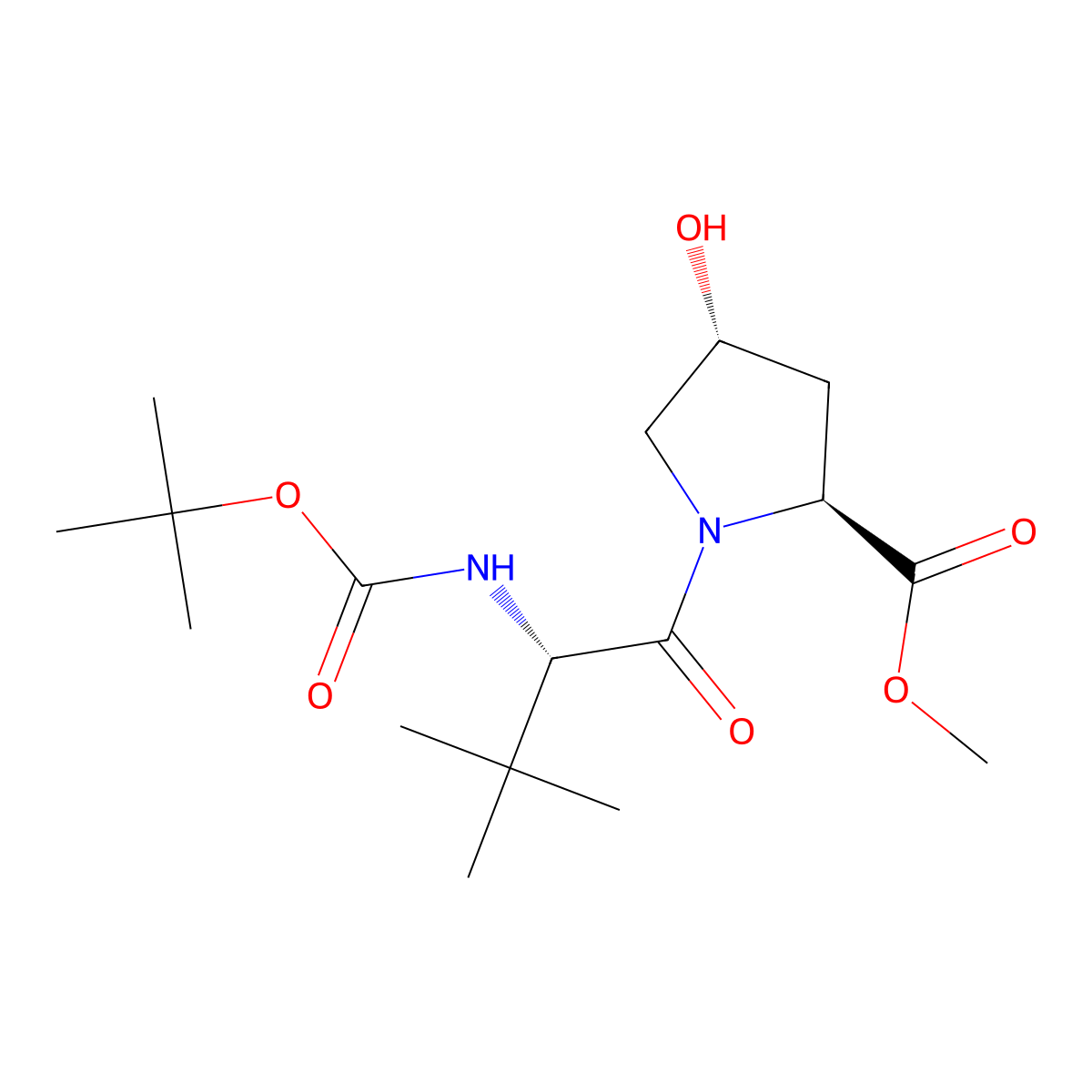 Methyl (2S,4R)-1-((S)-2-((tert-butoxycarbonyl)amino)-3,3-dimethylbutanoyl)-4-hydroxypyrrolidine-2-carboxylate molecular structure, CAS 630421-45-3