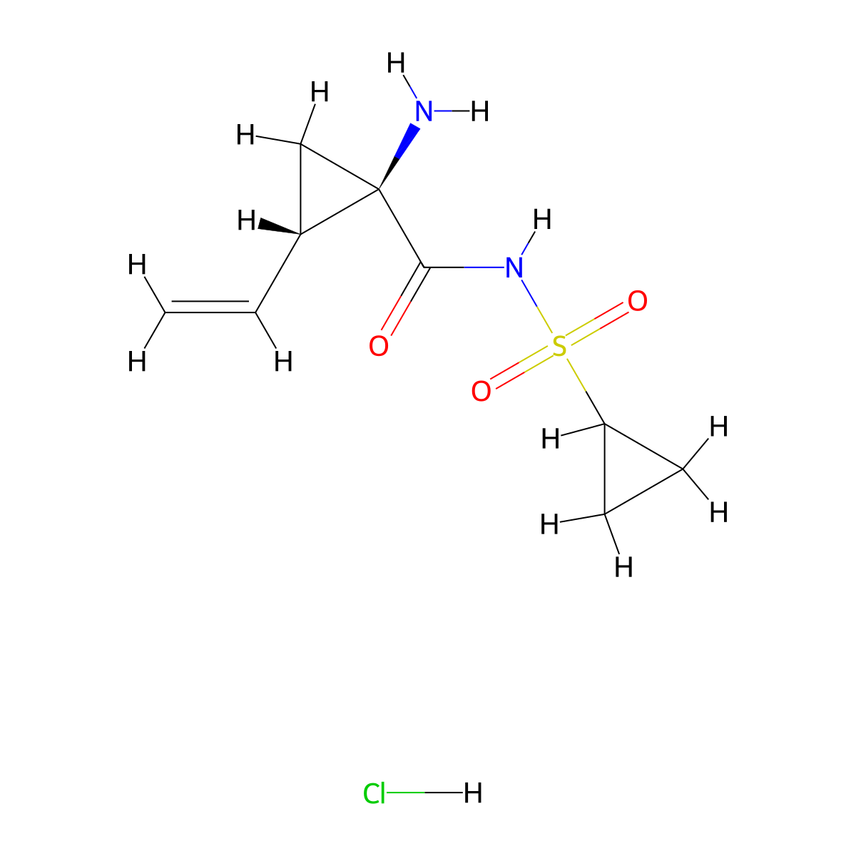 (1R,2S)-1-amino-N-(cyclopropylsulfonyl)-2-vinylcyclopropanecarboxamide hydrochloride molecular structure, CAS 630421-49-7