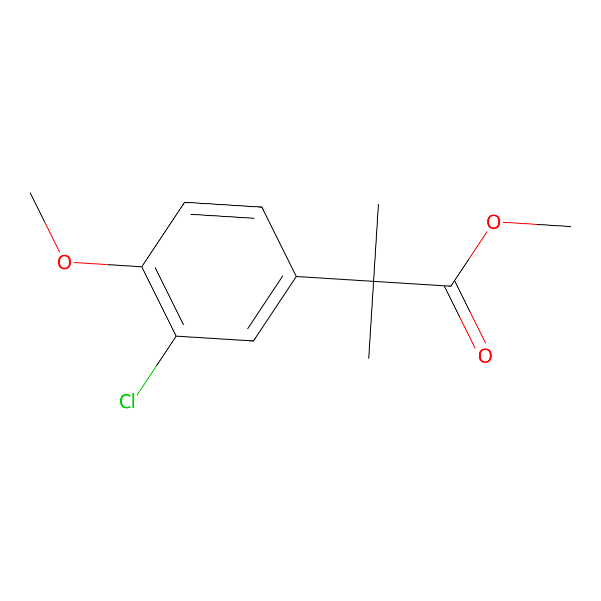 Methyl 2-(3-chloro-4-methoxyphenyl)-2-methylpropanoate molecular structure, CAS 63045-26-1