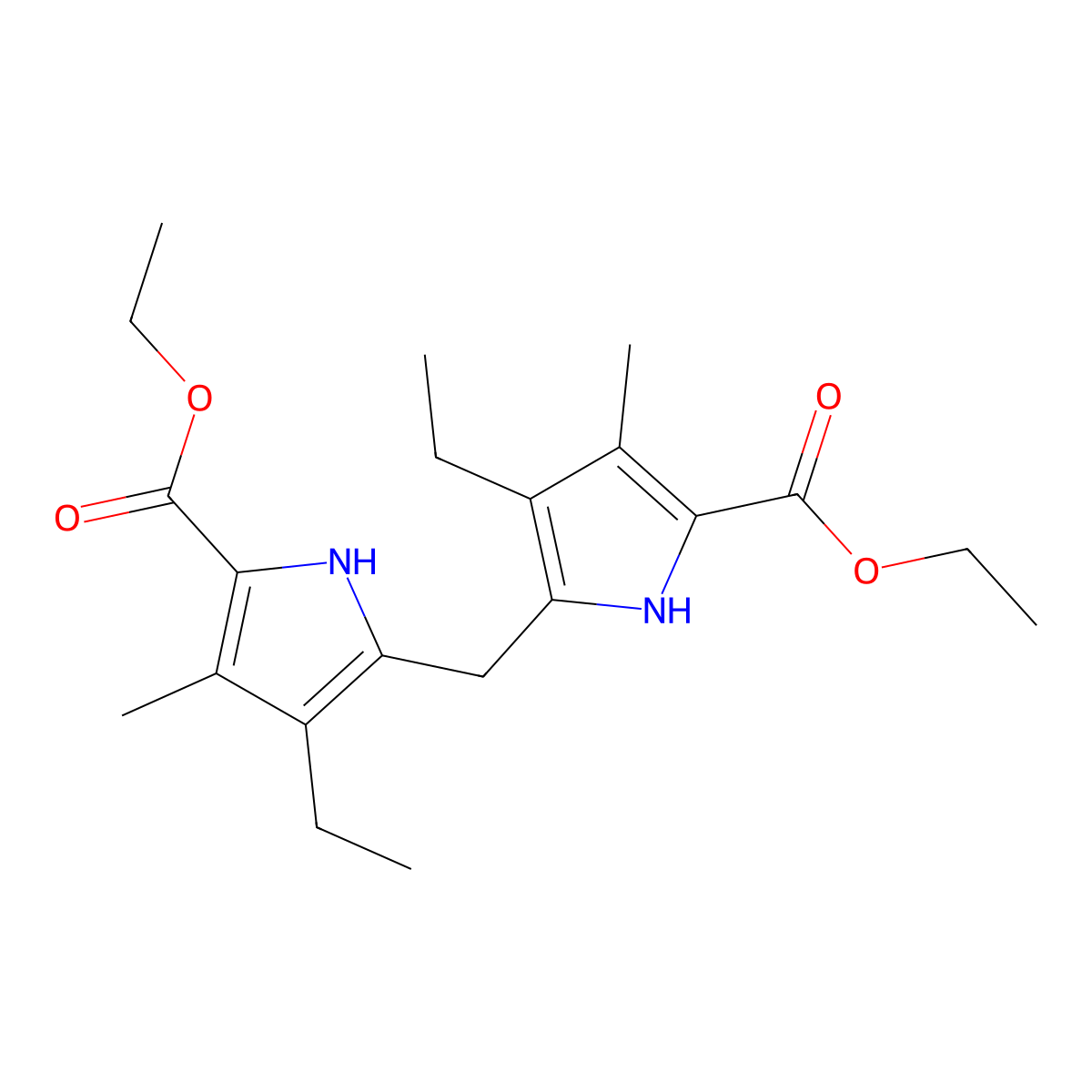 Diethyl 5,5'-methylenebis(4-ethyl-3-methyl-2-pyrrolecarboxylate) molecular structure, CAS 6305-93-7