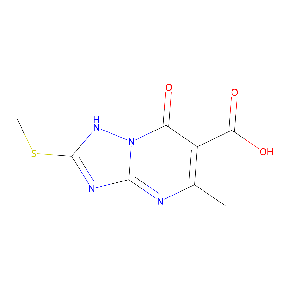 7-Hydroxy-5-methyl-2-(methylthio)-1,2,4-triazolo(1,5-a)pyrimidine-6-carboxylic acid molecular structure, CAS 63059-40-5