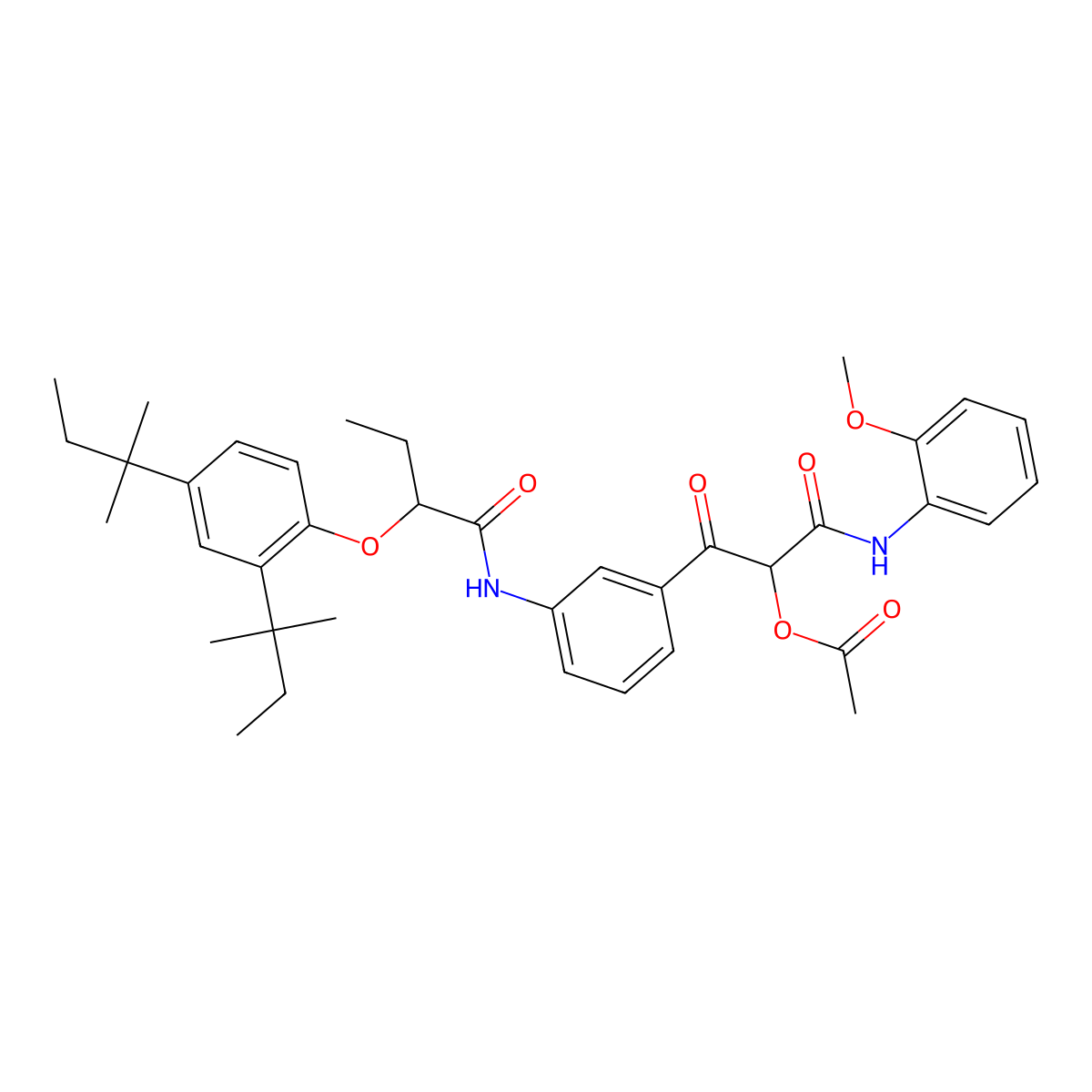 Benzenepropanamide, alpha-(acetyloxy)-3-((2-(2,4-bis(1,1-dimethylpropyl)phenoxy)-1-oxobutyl)amino)-N-(2-methoxyphenyl)-beta-oxo- molecular structure, CAS 63059-53-0