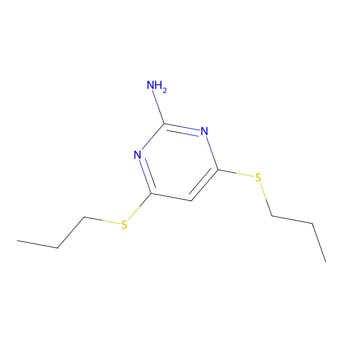 2-Pyrimidinamine, 4,6-bis(propylthio)- molecular structure, CAS 6308-39-0