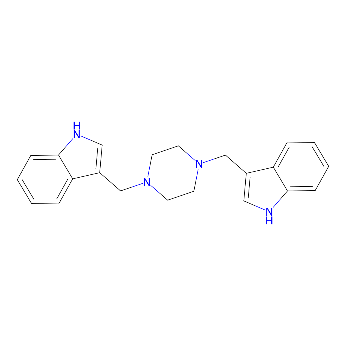 3,3'-(piperazine-1,4-diyldimethanediyl)bis(1H-indole) molecular structure, CAS 6308-68-5